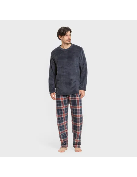 Pijama coral homem Cuadro Curtis azul marino pijamas-compridos-homem