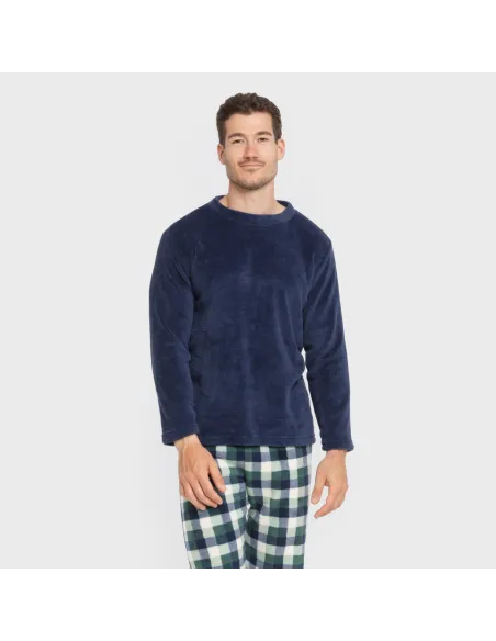 Pijama coral homem Cuadro Ferni azul marino pijamas-compridos-homem