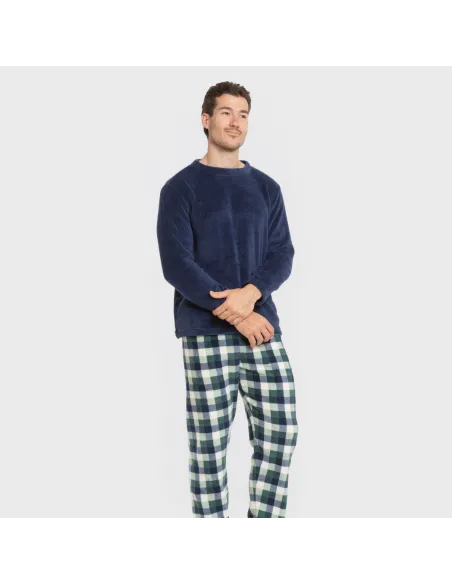 Pijama coral homem Cuadro Ferni azul marino pijamas-compridos-homem