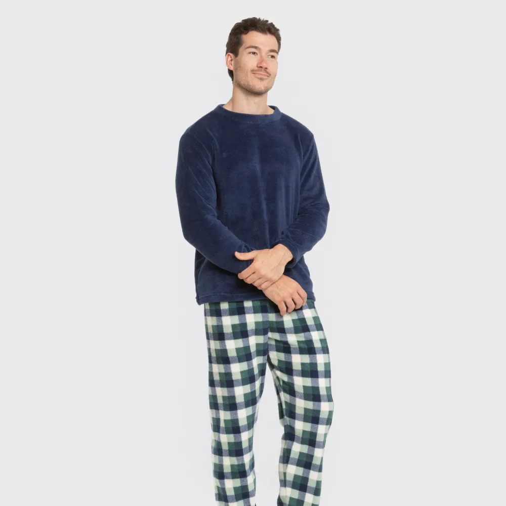 Pijama coral homem Cuadro Ferni azul marino pijamas-compridos-homem