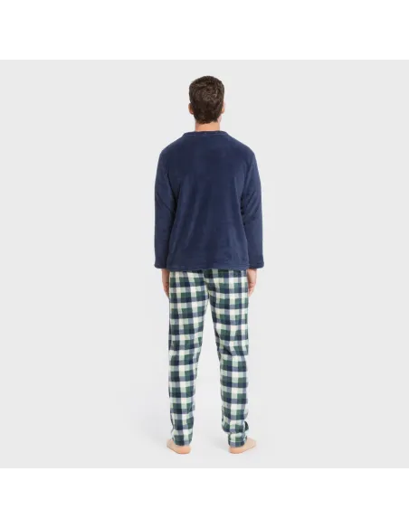 Pijama coral homem Cuadro Ferni azul marino pijamas-compridos-homem