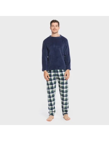 Pijama coral homem Cuadro Ferni azul marino pijamas-compridos-homem
