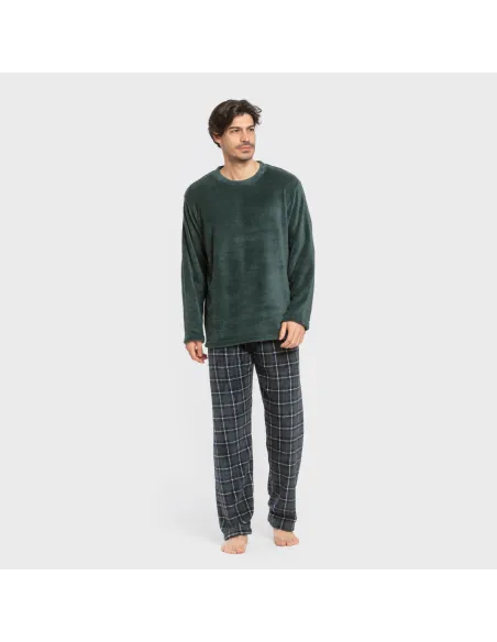 Pijama coral homem Cuadro Ruz verde pijamas-compridos-homem
