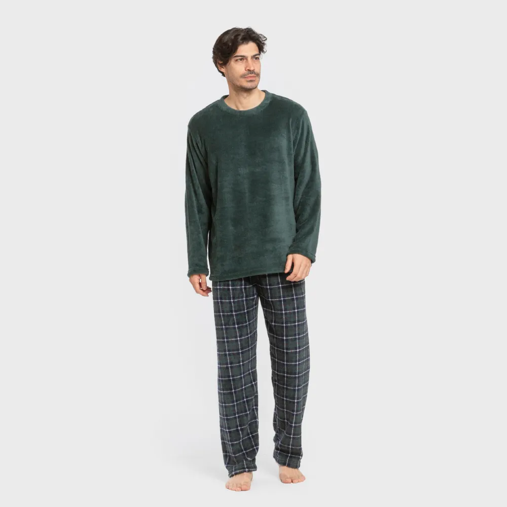 Pijama coral homem Cuadro Ruz verde pijamas-compridos-homem