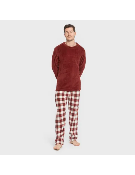 Pijama coral homem Cuadro Gustavo bordeaux pijamas-compridos-homem