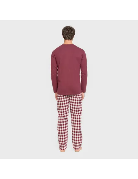 Pijama homem flanela Cuadro Gustavo bordeaux pijamas-compridos-homem
