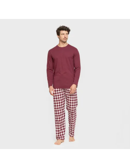 Pijama homem flanela Cuadro Gustavo bordeaux pijamas-compridos-homem
