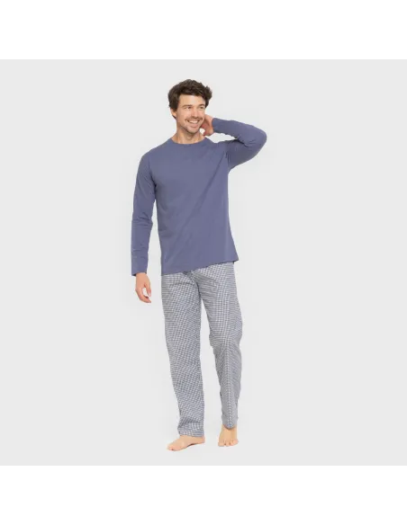 Pijama homem flanela Cuadro Saul azul pijamas-compridos-homem
