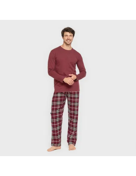 Pijama homem flanela Cuadro Sauron bordeaux pijamas-compridos-homem