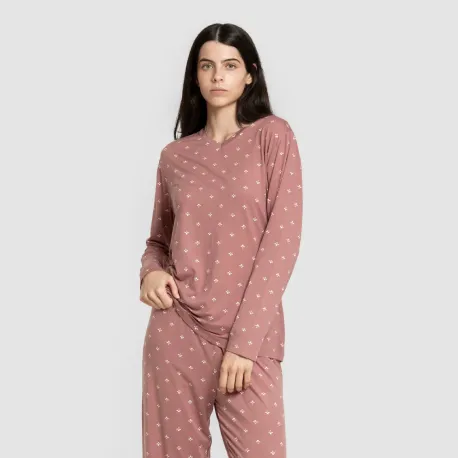 Pijama mulher soft Embera malva rosa pijamas-compridos-de-mulher