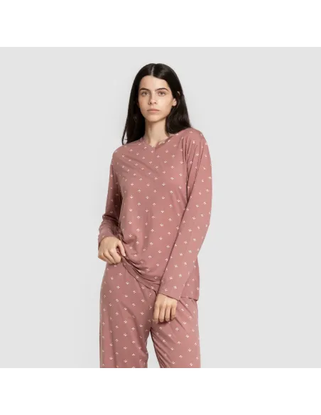Pijama mulher soft Embera malva rosa pijamas-compridos-de-mulher