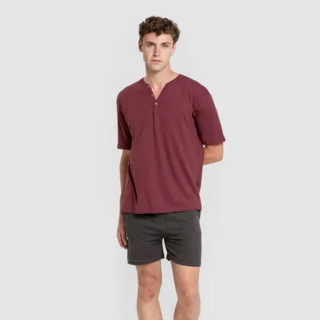 Pijama curto homem com botões bordeaux - marengo pijamas-curtos-homem