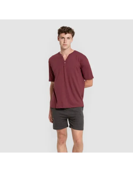 Pijama curto homem com botões bordeaux - marengo pijamas-curtos-homem