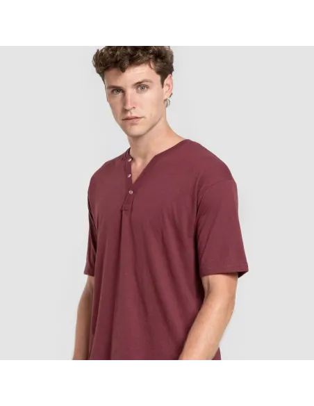 Pijama curto homem com botões bordeaux - marengo pijamas-curtos-homem