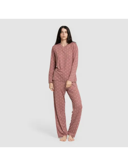 Pijama mulher soft Embera malva rosa pijamas-compridos-de-mulher