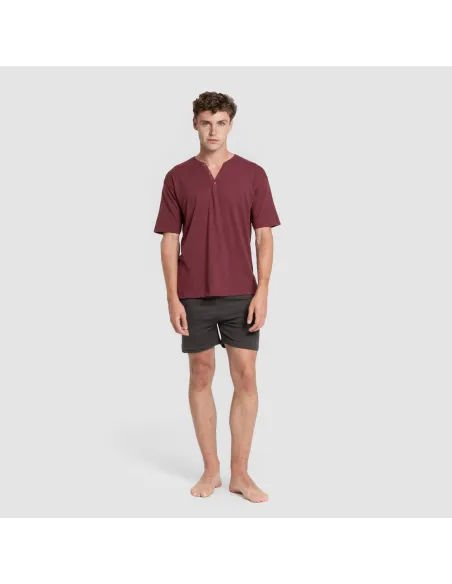 Pijama curto homem com botões bordeaux - marengo pijamas-curtos-homem