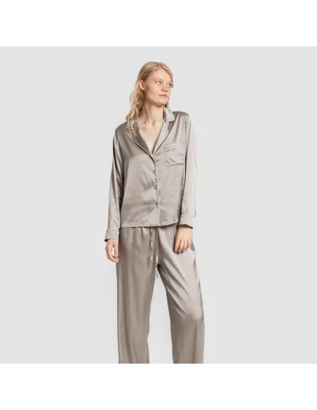 Pijama comprido mulher Saten Friday liso roupa-para-estar-por-casa