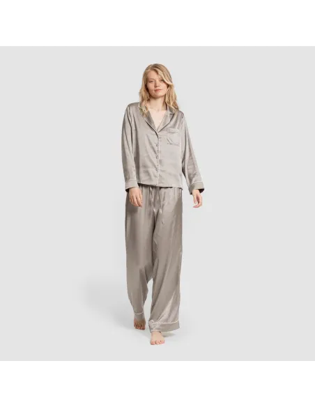 Pijama comprido mulher Saten Friday liso roupa-para-estar-por-casa