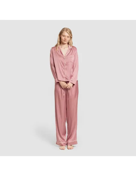 Pijama comprido mulher Saten Friday liso roupa-para-estar-por-casa