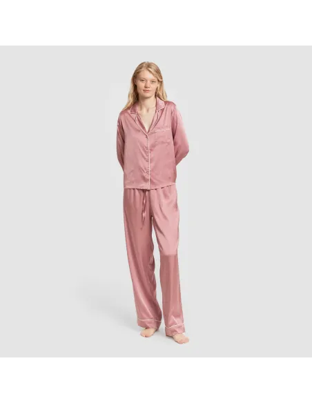 Pijama comprido mulher Saten Friday liso roupa-para-estar-por-casa