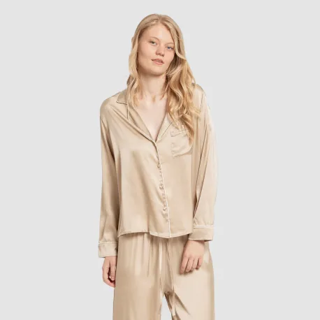 Pijama comprido mulher Saten Friday liso roupa-para-estar-por-casa