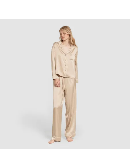 Pijama comprido mulher Saten Friday liso roupa-para-estar-por-casa