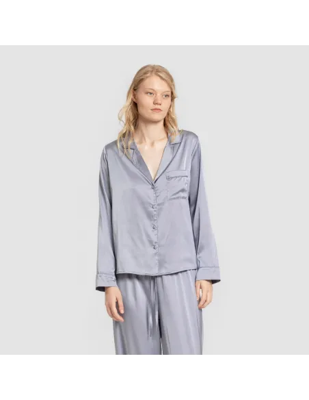 Pijama comprido mulher Saten Friday liso roupa-para-estar-por-casa