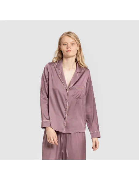 Pijama comprido mulher Saten Friday liso roupa-para-estar-por-casa