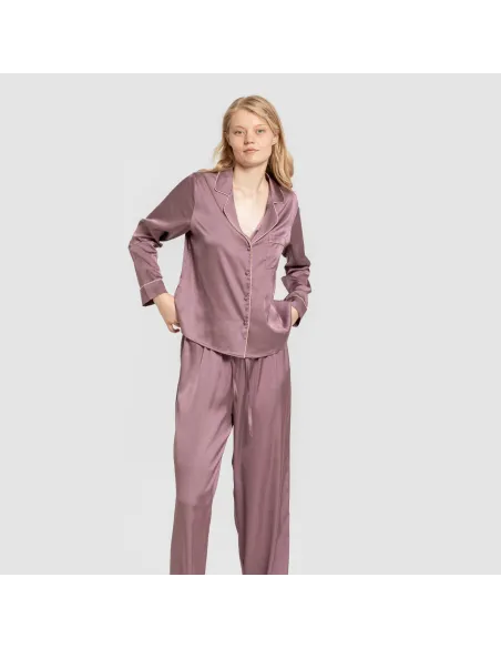 Pijama comprido mulher Saten Friday liso roupa-para-estar-por-casa