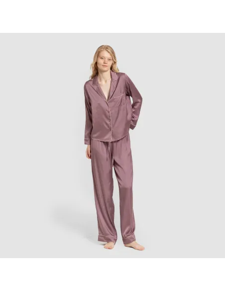 Pijama comprido mulher Saten Friday liso roupa-para-estar-por-casa