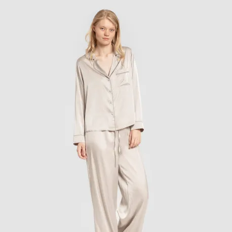 Pijama comprido mulher Saten Friday liso roupa-para-estar-por-casa