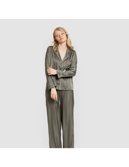 Pijama comprido mulher Saten Friday liso roupa-para-estar-por-casa