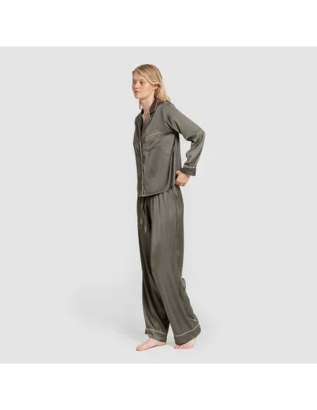 Pijama comprido mulher Saten Friday liso roupa-para-estar-por-casa