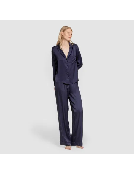 Pijama comprido mulher Saten Friday liso roupa-para-estar-por-casa