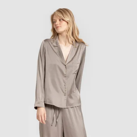 Pijama comprido mulher Saten Friday liso roupa-para-estar-por-casa