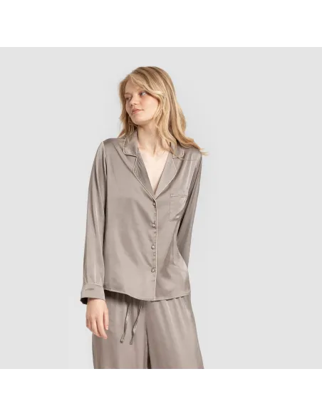 Pijama comprido mulher Saten Friday liso roupa-para-estar-por-casa
