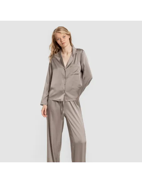 Pijama comprido mulher Saten Friday liso roupa-para-estar-por-casa