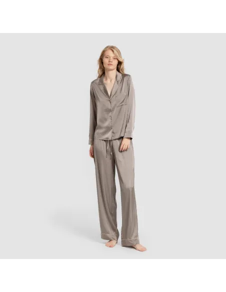 Pijama comprido mulher Saten Friday liso roupa-para-estar-por-casa