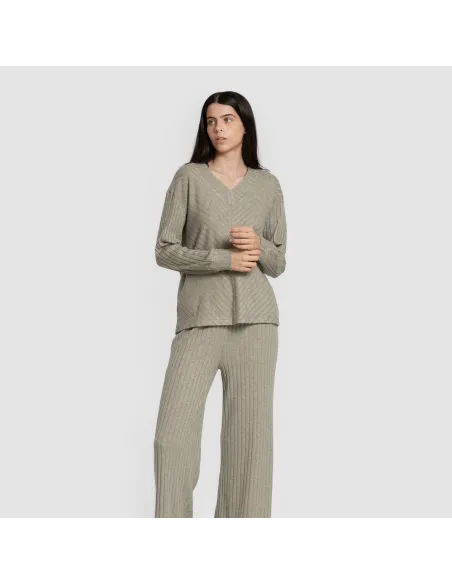 Jersey gola V em poliamida canelada feminina jersey