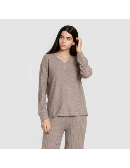 Jersey gola V em poliamida canelada feminina jersey