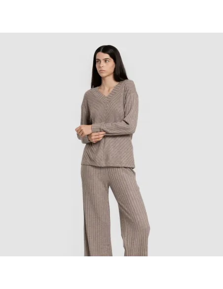 Jersey gola V em poliamida canelada feminina jersey