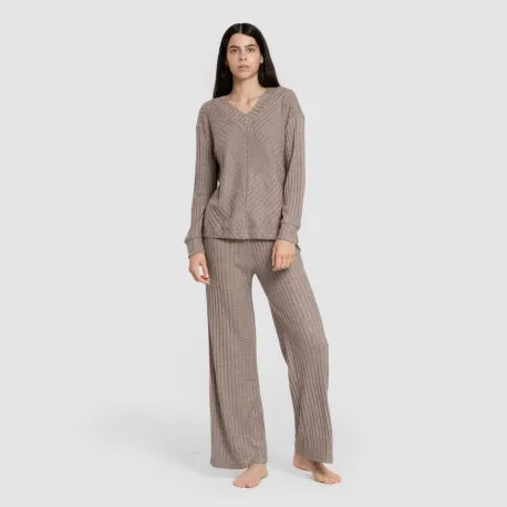 Jersey gola V em poliamida canelada feminina jersey