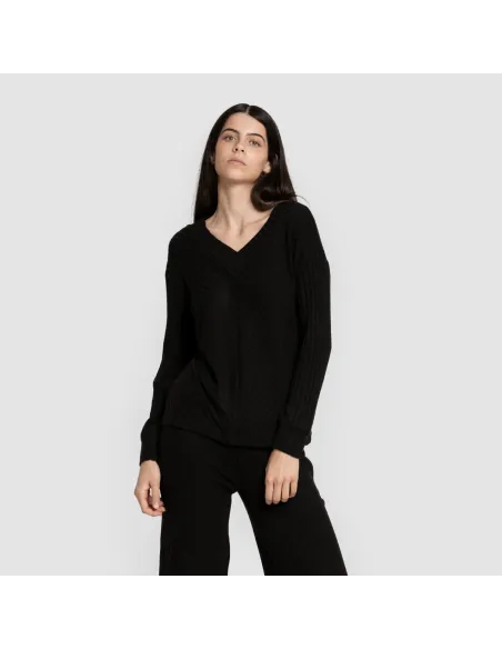 Jersey gola V em poliamida canelada feminina jersey