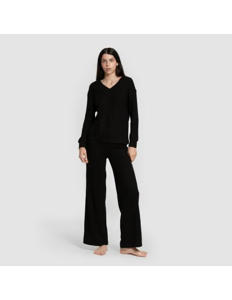 Jersey gola V em poliamida canelada feminina jersey