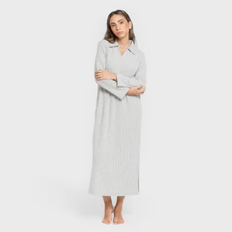 Vestido longo de manga longa com gola 4x2 canelado feminino vestidos-mulher