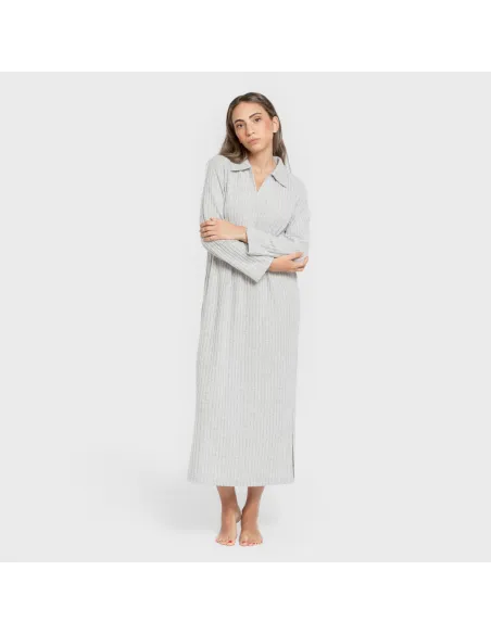 Vestido longo de manga longa com gola 4x2 canelado feminino vestidos-mulher