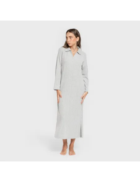 Vestido longo de manga longa com gola 4x2 canelado feminino vestidos-mulher
