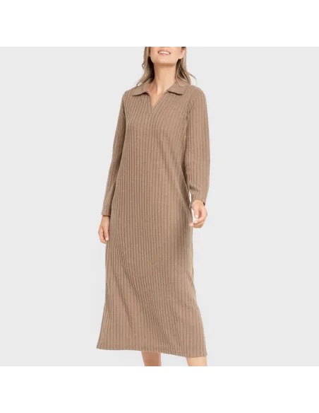 Vestido longo de manga longa com gola 4x2 canelado feminino vestidos-mulher