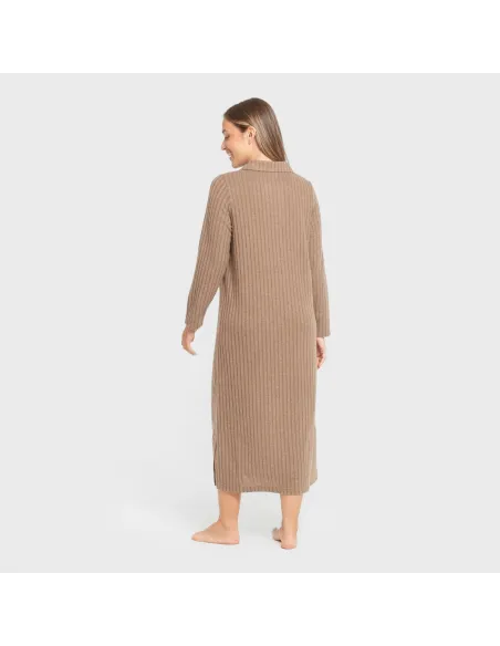 Vestido longo de manga longa com gola 4x2 canelado feminino vestidos-mulher