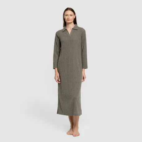 Vestido longo de manga longa com gola 4x2 canelado feminino vestidos-mulher